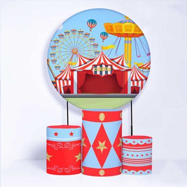 Imagem de Kit Painel de Festa Redondo e Trio de Cilindros Circo - Fera Print