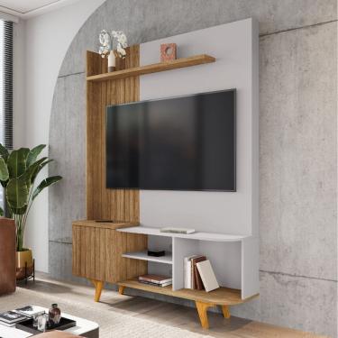 Imagem de Estante Home Frisado para TV Até 75 Polegadas 1 Porta com Pés de Madeira Corumbaú Bechara