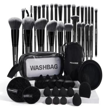 Imagem de MAANGE Kit de Pincéis de Maquiagem Profissional, 49 Peças, com Bolsa de Lavagem, Esponjas e Acessórios, Preto