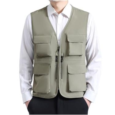 Imagem de Colete De Pesca Leve E Respirável Para Trabalho Com Vários Bolsos, Para Homens Ao Ar Livre, Jaqueta De Fotografia Sem Mangas Com Zíper Para Viagem Verão, Seu Acampamento, Caminhada(Khaki,X-Large)