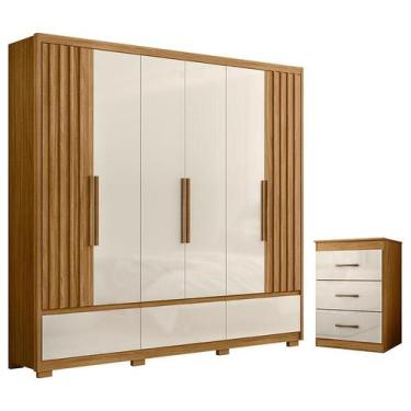 Imagem de Guarda Roupa Casal Amazonas e Cômoda Vitória Freijó Off White - Moval