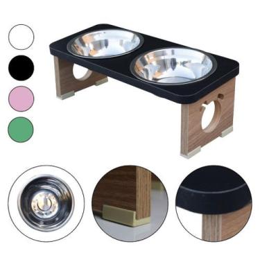 Imagem de Comedouro Cachorro Pet MDF Elevado Duplo Colors Preto - Inox - Maderac