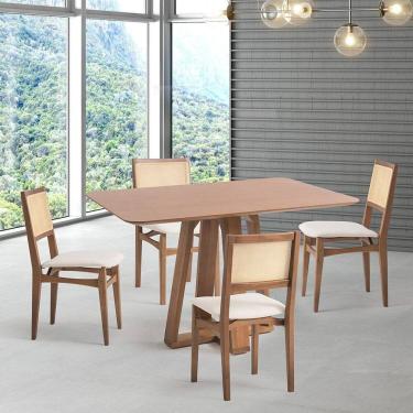 Imagem de Conjunto Mesa com 4 Cadeiras Madeira Maciça Tampo Laminado Nogueira/Natural