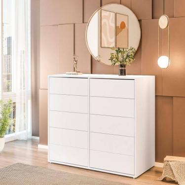 Imagem de Cômoda para Quarto com 10 Gavetas 90x90cm Melinda Branco