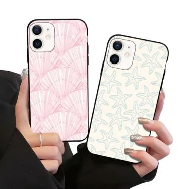 Imagem de Zrutru Pacote com 2 capas de telefone de conchas de praia para iPhone 12/12 Pro Kawaii, capa com estampa de arte de concha do mar, para meninas, mulheres, meninos, homens, capa de verão macia TPU