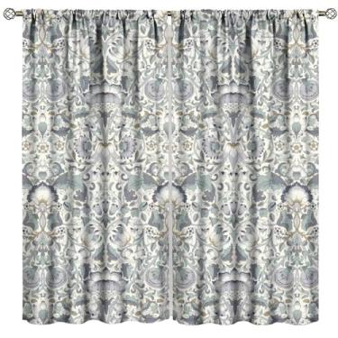 Imagem de Cortinas florais exóticas vintage, bege de meados do século, roxo William Morris, estampa de flores sem costura, cortinas blackout com bolso de haste, tratamentos de janela para sala de estar, quarto