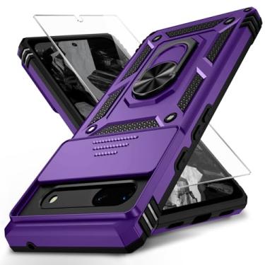 Imagem de Weycolor Capa para Google Pixel 8A com capa de lente de câmera, protetor de tela HD, proteção contra quedas de grau militar de 3 m, suporte de anel magnético, capa protetora para celular, roxo escuro