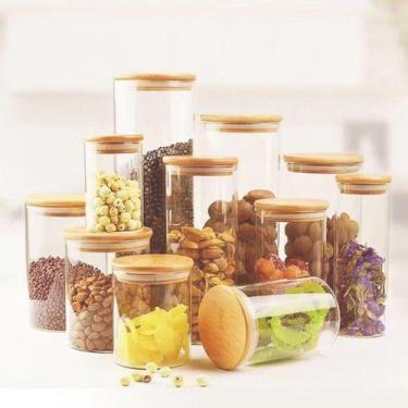 Imagem de Conjunto 08 Pote Vidro Hermético Tampa De Bambu Redondo Cozinha - Pala