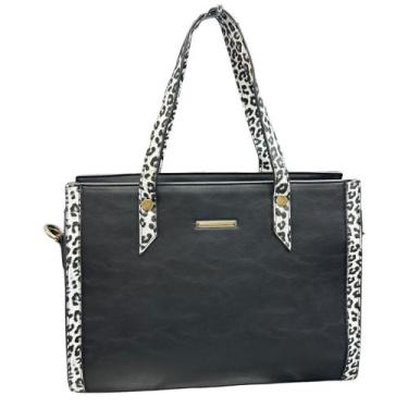 Imagem de Bolsa de Ombro Alça de Mão e Transversal Totebag Animal Print Preto - 