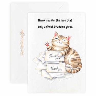 Imagem de MAGJUCHE Cartão de agradecimento para a avó – Selo e envelope de cera elegante, papel de 300 g/m², impressão vívida de 600 DPI, 12 x 17 cm, design de gato pequeno