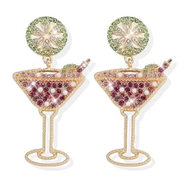 Imagem de Brincos de champanhe para mulheres meninas brincos de garrafa de champanhe com contas brincos de margarita brincos de tequila brincos pendentes de vidro de vinho de cristal brincos pendentes festa celebração joias presentes, Metal, Sem pedra preciosa