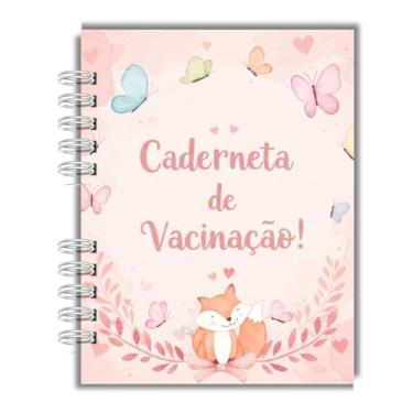 Imagem de Caderneta Vacinação Infantil Raposinha Rosa e Borboletas - Capa Dura + Elástico (Versão Atual)