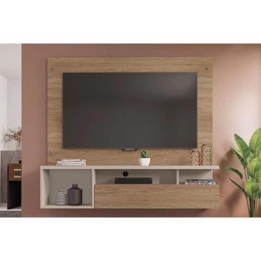 Imagem de Painel Home p/ TV até 55 pol Brasil c/ Nichos 136x122cm Buriti/Off Whi