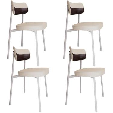 Imagem de Kit 04 Cadeiras Estofada Para Sala De Jantar Astrid Branco C01 Linho Palha Courino Café - Lyam Decor