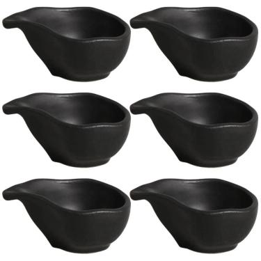 Imagem de Kit 6 Molheiras 40ml Cerâmica Oval 8x6cm Orgânico Preto Matte Porto Brasil Caldas Shoyu