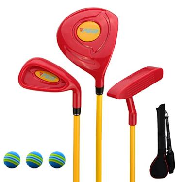 Imagem de PGM Conjunto de taco de golfe infantil - pode bater bolas reais, 3 peças de tacos incluem madeira, ferro e putter, ótimo para meninos e meninas iniciantes, conjunto de treinamento instrucional