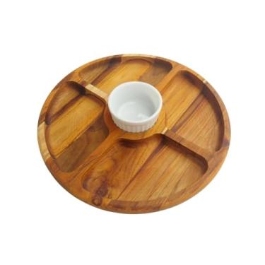 Imagem de Petisqueira Redonda de Madeira Com Ramequin Porcelana Para Patê Molhos