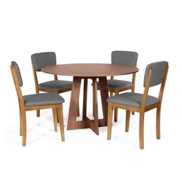 Imagem de Mesa De Jantar Redonda Montreal Noronha Com 4 Cadeiras Estofadas Ella Cinza Escuro