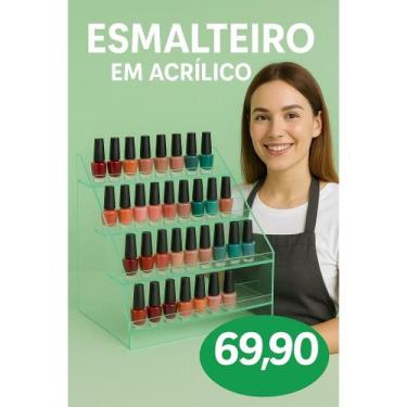 Imagem de Expositor de Esmaltes Acrílico Verde Claro 4 Andares 40 esmaltes Trans