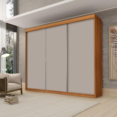 Imagem de Guarda Roupa Casal Luxo Florença 100% Mdf c/ 3 Portas de Correr 5 Gavetas -Trilhos em Alumínio - Luapa - Carvalho/Mani