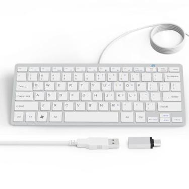 Imagem de Mini teclado com fio USB ultrafino de 78 teclas com teclas de atalho de mídia para Apple Mac Pro, MacBook 56Pro/iMac, Air, Mac mini, laptops, PC desktop Windows 11/10/8/7, com adaptador USB-A para C