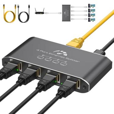 Imagem de ATLAHET Divisor Ethernet 1 a 4 1000Mbps de alta velocidade para Internet, divisor de rede Gigabit com um cabo Ethernet e um cabo de alimentação USB, divisor LAN RJ45 de 1 em 4 saídas, funciona com