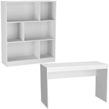 Imagem de Kit Escritório B28 com Mesa e Estante com 6 Nichos - Branco