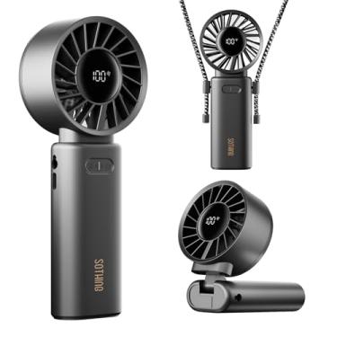 Imagem de SOTHING Ventilador portátil portátil, ventilador pessoal recarregável de 3600 mAh, resfriamento de 19 horas, velocidade 1-100, display digital, design dobrável de 120°, ventilador portátil 3 em 1 para