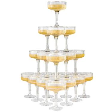 Imagem de DORONAN Pacote com 20 taças de champanhe de plástico, taças de acrílico para martini de 200 ml, cupê de champanhe inquebrável, para bar de festa de aniversário de casamento, transparente