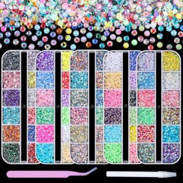 Imagem de sinyanail Kit Com 5 Caixas De Strass Para Unhas Fundo Plano 3 Mm, 7200 Peças, Coloridas, Redondas, Transparentes, Brancas, Arco-Íris, Pedras Cristal, Meias Pérolas, Caneta E Pinça Artesanato, Arte M