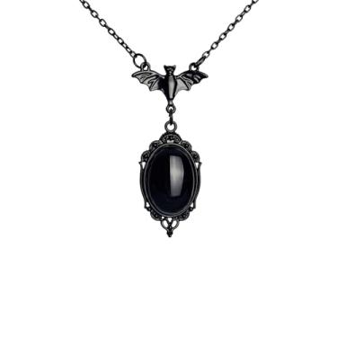 Imagem de Colar com pingente de cristal vermelho de morcego gótico Stardust para homens e mulheres vintage vampiro bruxa camafeu colar com pingente acessórios de joias de Halloween, Adjustable, Zinco, Sem Pedra