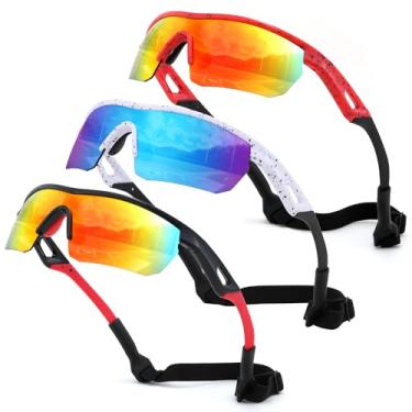 Imagem de FEISEDY Óculos de sol polarizados de beisebol infantil juvenil esportes ciclismo armação leve UV400 meninos meninas B0236, Pacote com 3 (01 vermelho e vermelho + 02 manchas brancas e azuis + 03 preto