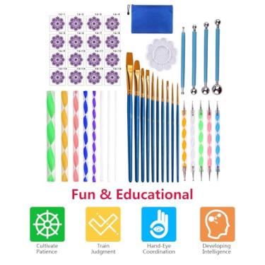 Imagem de Ferramentas de pontapé de Mandala Definidas Com Pincel de Paleta Kit Multifuncional de Gravação para Rochas de Lona Rochas e Artesanato de Arte Manual de Decoração de (44pcs tipo 2)