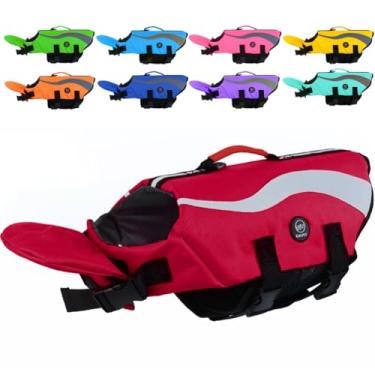 Imagem de EMUST Colete flutuante para cães, colete salva-vidas refletivo para cães pequenos com alça de resgate, colete salva-vidas para natação de barco com boia frontal no pescoço, vermelho, P