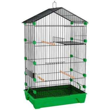 Imagem de Gaiola de plástico de malha fina com trava para papagaios (Preto+Verde)