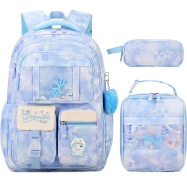 Imagem de Jafeton Mochilas para meninas, mochila com lancheira e estojo de lápis para crianças, Azul
