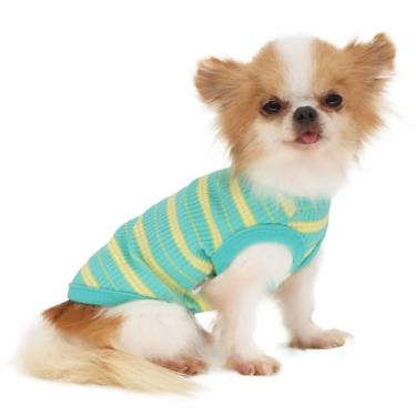 Imagem de LOPHIPETS Colete 100% algodão canelado para cães pequenos xícara de chá chihuahua yorkie roupas regata verde/P