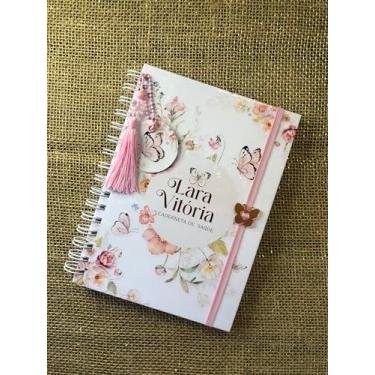 Imagem de Caderneta de Saúde Infantil Personalizada, Tema Borboletas Floral (m2), Capa Holográfica, A5, com Chaveiro e Pingente