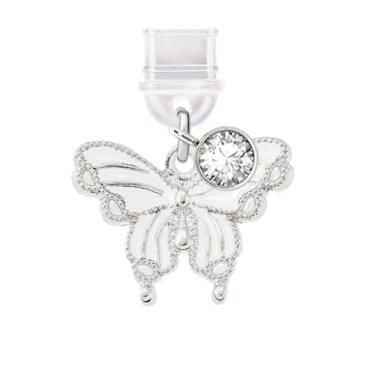 Imagem de ELISE & FONDA TP704 Tipo-C porta de carregamento plugue antipoeira pequena borboleta pingente de celular para iPhone 15/16/Samsung/OnePlus/Xiaomi/oppo telefones Android (branco)