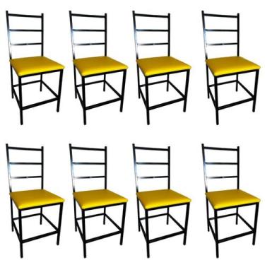 Imagem de Kit 8 Cadeiras Ana Assento Amarelo para Decoração Industrial Cozinha -