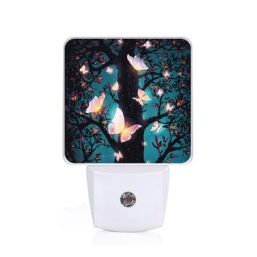 Imagem de EMXION Luz Noturna De Borboletas Mágicas, Floresta Com Tomada Parede, Lâmpada Led, Adequada Para Quartos, Cozinhas, Banheiros, Etc. Sensor Automático Do Anoitecer Ao Amanhecer, Economia Energia