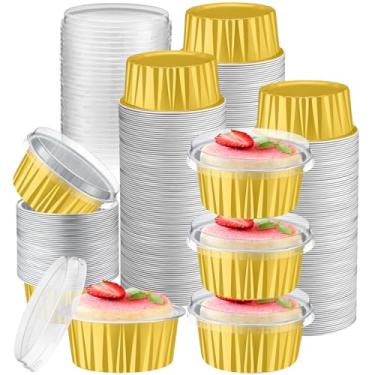 Imagem de Gejoy 400 peças de ramequins descartáveis com tampas, copos de folha de alumínio de 142 g, creme brulee, muffin, cupcake, formas de panificação, recipiente de sobremesa para festa de aniversário de