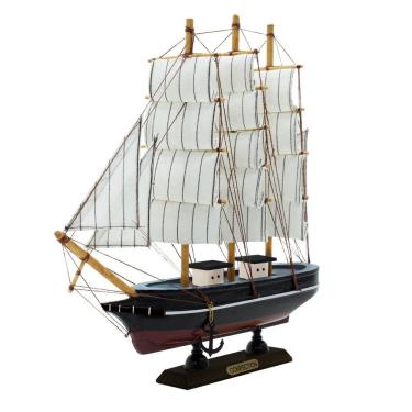 Imagem de Miniatura Barco Navio De Madeira Veleiro Decorativo ? 22cm