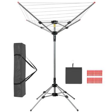 Imagem de Easi Estante de secagem de guarda-chuva para uso ao ar livre, suporte giratório de secagem de roupas, 4 braços, 12 linhas, 2,5 m, varal retrátil, varal de roupa ajustável em altura para quintal