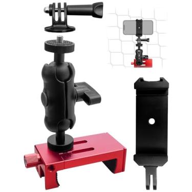 Imagem de Suporte de cerca de telefone de alumínio atualizado adequado para GoPro celular Mevo Start Action Camera e muito mais, kit de montagem de trocador de jogo de rotação de 360° adequado para gravação de
