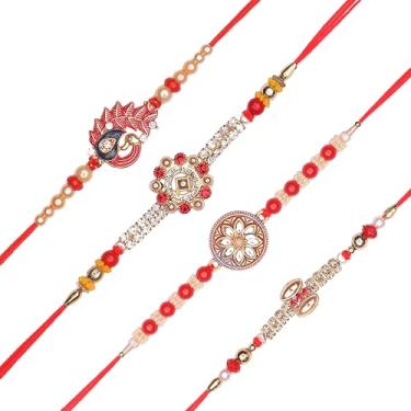 Imagem de Conjunto de 4 pulseiras de fio Rakhi para irmão para Bhai Bhabhi Bhaiya veera Raksha Bandhan Dora Conjunto de pulseiras com pacote de vale-presente Rakhi para irmão irmã indiano tradicional festival
