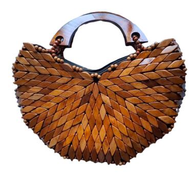 Imagem de Bolsa Artesanal Losango Madeira Caramelo, Meia Lua, Corte V