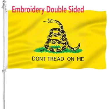 Imagem de Bandeira bordada, Dont Tread On Me, 12 x 20 cm, bandeiras Gadsden ao ar livre, 340D, dupla face, resistente, poliéster, cores vibrantes, cabeçalho de lona durável, faixa de chocalho de cobra com 2