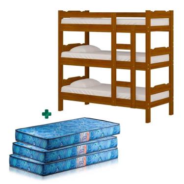 Imagem de Treliche Em Madeira Maciça Esmeralda Nemargi Imbuia Com 3 Colchões Gazin