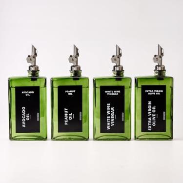 Imagem de MUVEKA Garrafa dispensadora de azeite de oliva para cozinha, conjunto de garrafas dispensadoras de vinagre, recipiente de molho de vidro, galheteiro de óleo com etiquetas, escova, funil, rolhas, verde